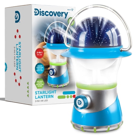 Discovery Kids 2-in-1 4X LED Starlight Lantern and Star Projector  Easy to Use for Children  Perfect Gift for Camping - Blue/White/Green