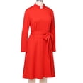 thumbnail image 5 of Afinprain Womens Clergy Long Sleeve A‑Line Dress with Tab Collar Tie Belt Side Buttons, 5 of 7