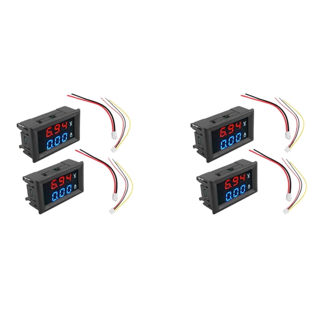 4 piezas de voltímetro digital amperímetro CC 100 V 10 A amperímetro medidor de corriente de voltaje probador panel de pantalla LED azul + rojo
