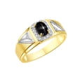 thumbnail image 4 of RYLOS Men's Rings 14K Yellow Gold Classic 7X5MM Oval Gemstone & Diamond Ring Black Star Sapphire March Birthstone Rings For Men Size 9, 4 of 7