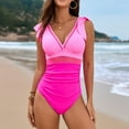 thumbnail image 2 of Huowey Women Swimwear Mesh Splicing Solid Color Splicing Swimsuit Ruffled Beach Vacation Swim Wear Honeymoon Cruise Trendy Wear, 2 of 7