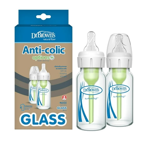 UPC: 0072239321331 | Dr. Brown s Natural Flow Anti-Colic Options+ Narrow Glass Baby Bottles 4 oz/120 mL with Level 1 Slow Flow Nipple 2 Pack 0m+
