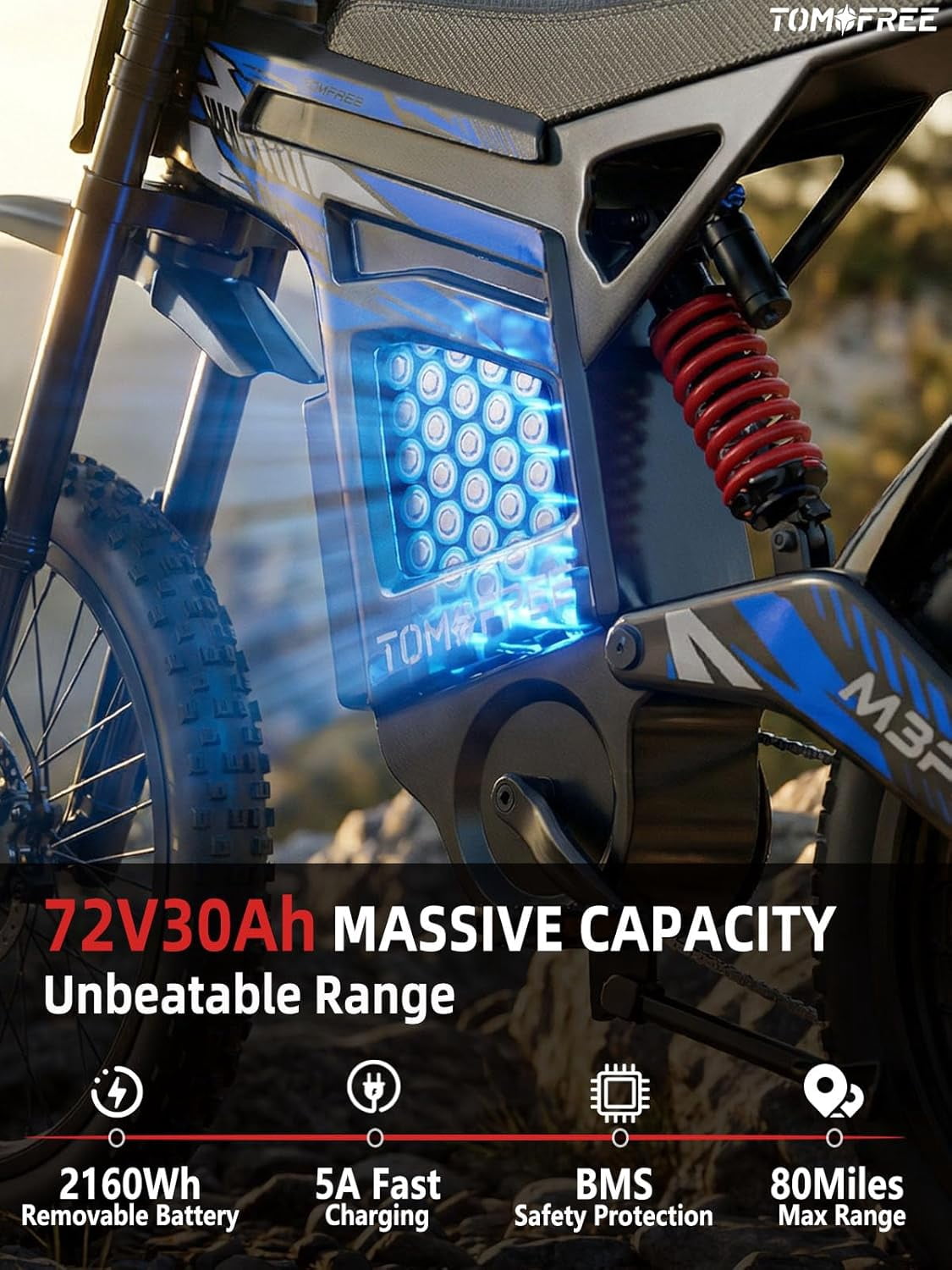 Electric Dirt Bike, Peak 6500W Motor, Max 50MPH/80Miles Electric Motorcycle for Adults, 72V/30AH Electric Bike, 4-Piston Hydraulic Disc Brakes, 5A Fast Charging 19'' Off-Road Tire for All Terrain