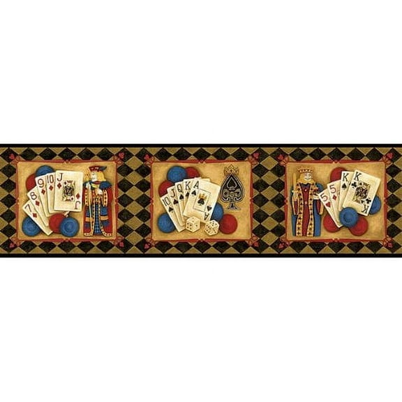 Chesapeake LL50111B Poker Hands Wallpaper Border, Black