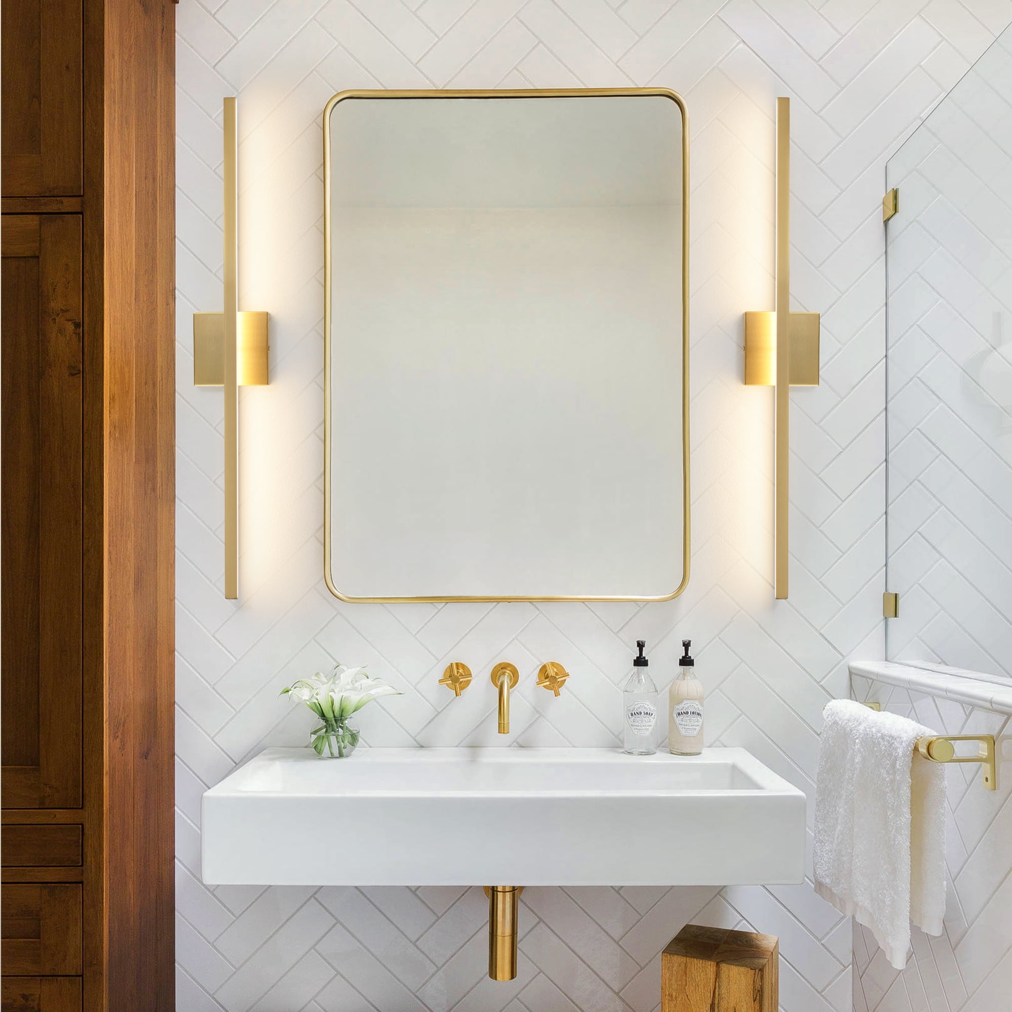 Vanity Light for Bathroom Lighting Fixtures Over Mirror Dimmable Integrated LED 32 inch Modern Vanity Lights Gold Bathroom Light Bar Bath Wall Sconce