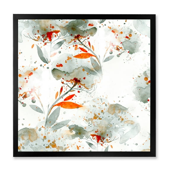 Designart 'Orange and Green Wildflowers I' Modern Framed Art Print