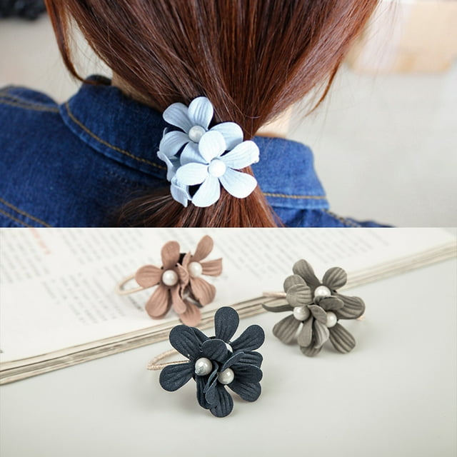 Camellia Flower Faux Pearl Hair Tie Ring Rope Women Elastic Ponytail Holder