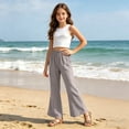 thumbnail image 6 of Cethrio Girls Cotton Linen Outfit Sets, Sleeveless Casual 2 Piece Kids' Summer Clothing Sets Gray Size 9-10 T, 6 of 7