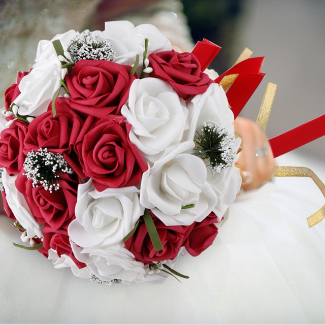 Ramo De Novia, Ramo De Boda, Flor De Seda, Flores Falsas Para Boda, Fiesta, Fiesta De Halloween, Hotel, Decoración Del Hogar Mgaxyff Rojo