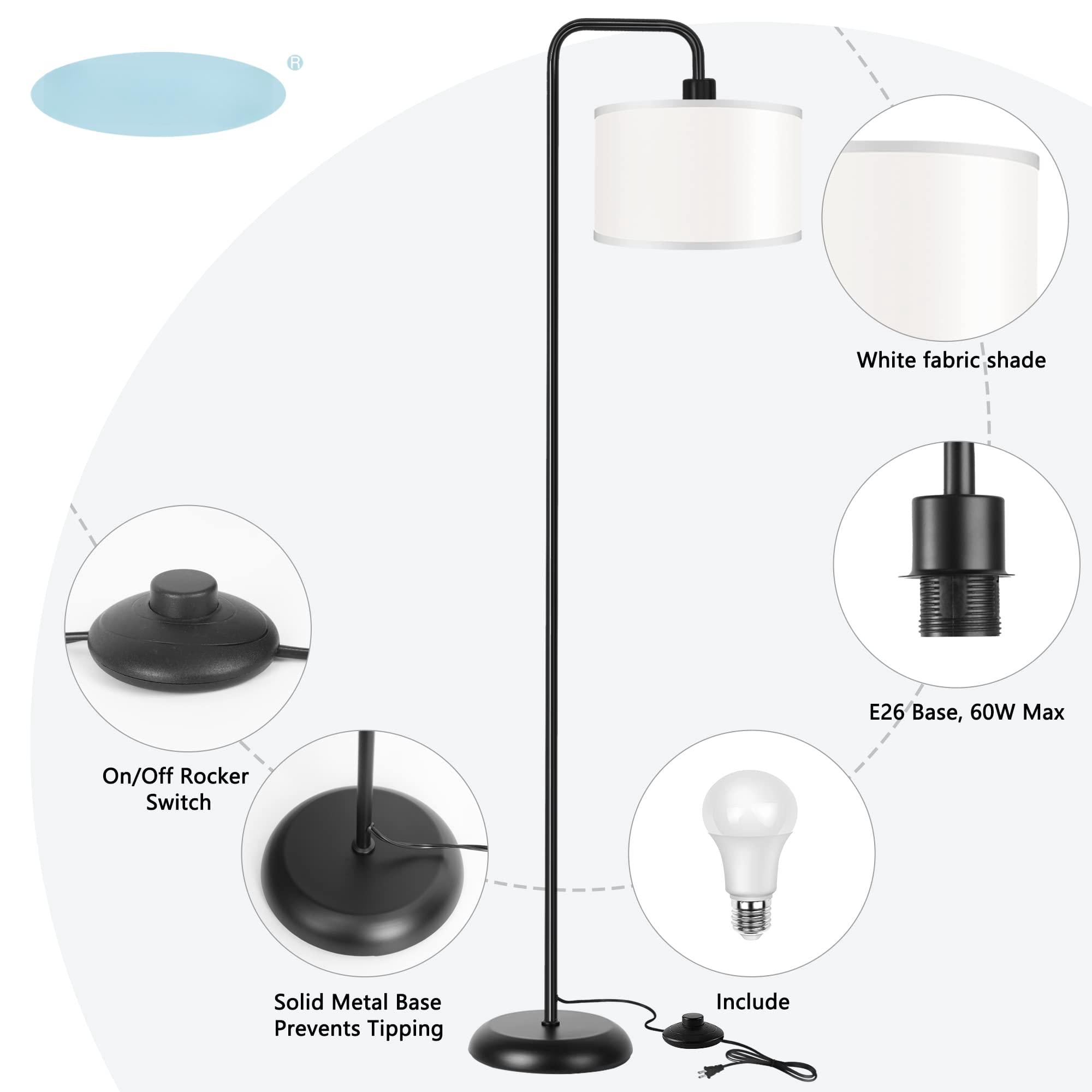 [upgraded] Led Floor Lamp For Living Room  3 Color Temperature With Foot Modern Standing Tall Pole Reading Bedroom Study Office 9w Bulb Included Black