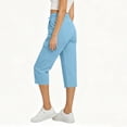 thumbnail image 4 of Admvng Cargo Capris for Women Elastic Drawstring Waist Pocket Breathable Cropped Pants, 4 of 8