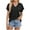 Black, variant on yillto Womens Cotton Shirts V Neck Ruffle Short Sleeve Loose Blouse Basic Pleated Tunic Tee Tops