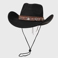 thumbnail image 2 of Fewfanhot Men & Women Classic Western Cowboy Hat with Braided Rope Band, Adjustable Chin Strap Wide Brim Felt Hat for Hiking, Fishing, Outdoor Wear, 2 of 3
