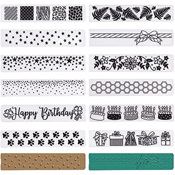 12Pcs Birthday Themed Edge Border Plastic Embossing Folders Template Folder for DIY Christmas Thanksgiving Card Making Scrapbooking Photo Album Decor