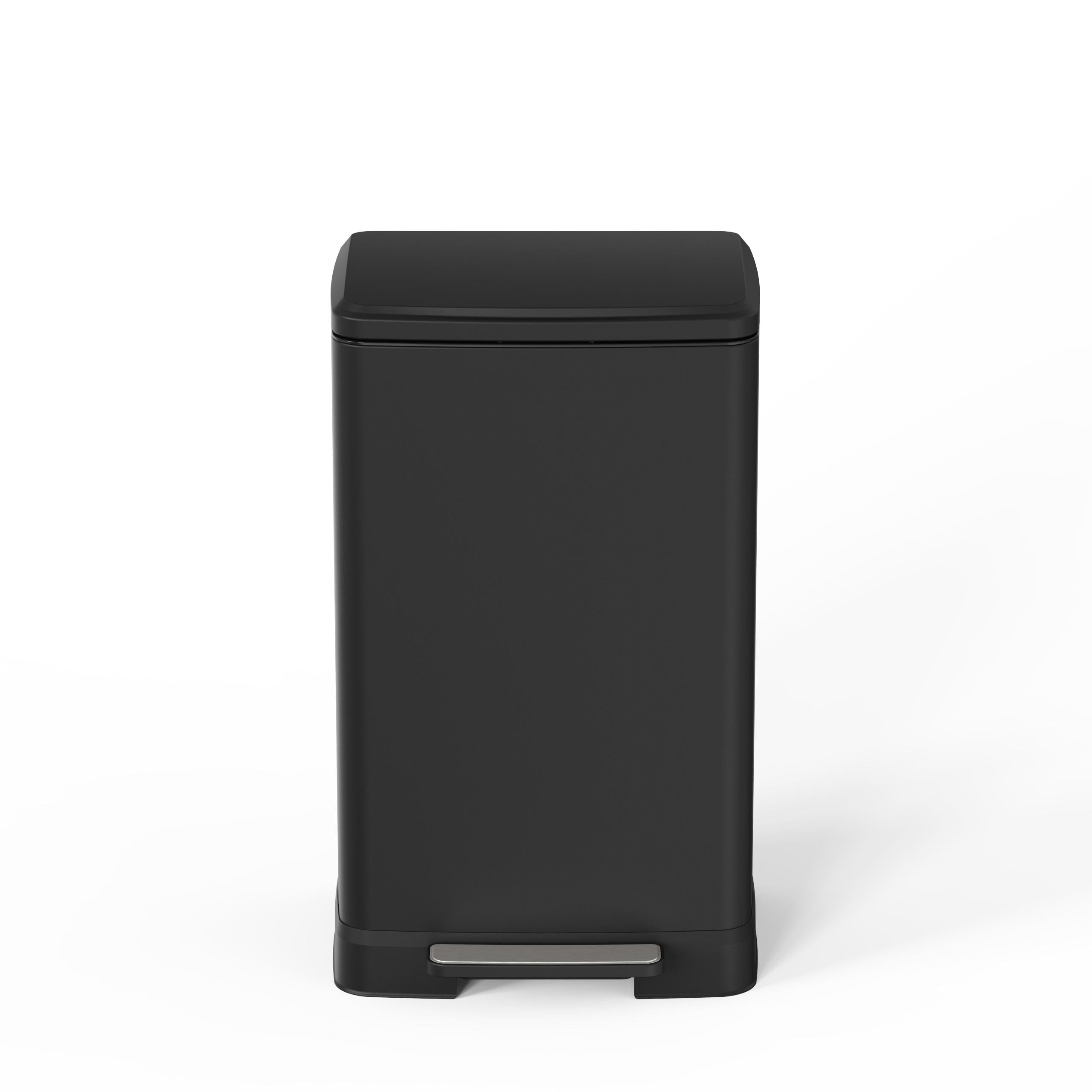 14 Gallons Pedal Trash Can with Soft Close Lid, Removable Inner Bucket & Detachable Wheels, Odor Control Slot for Kitchen Home, Black