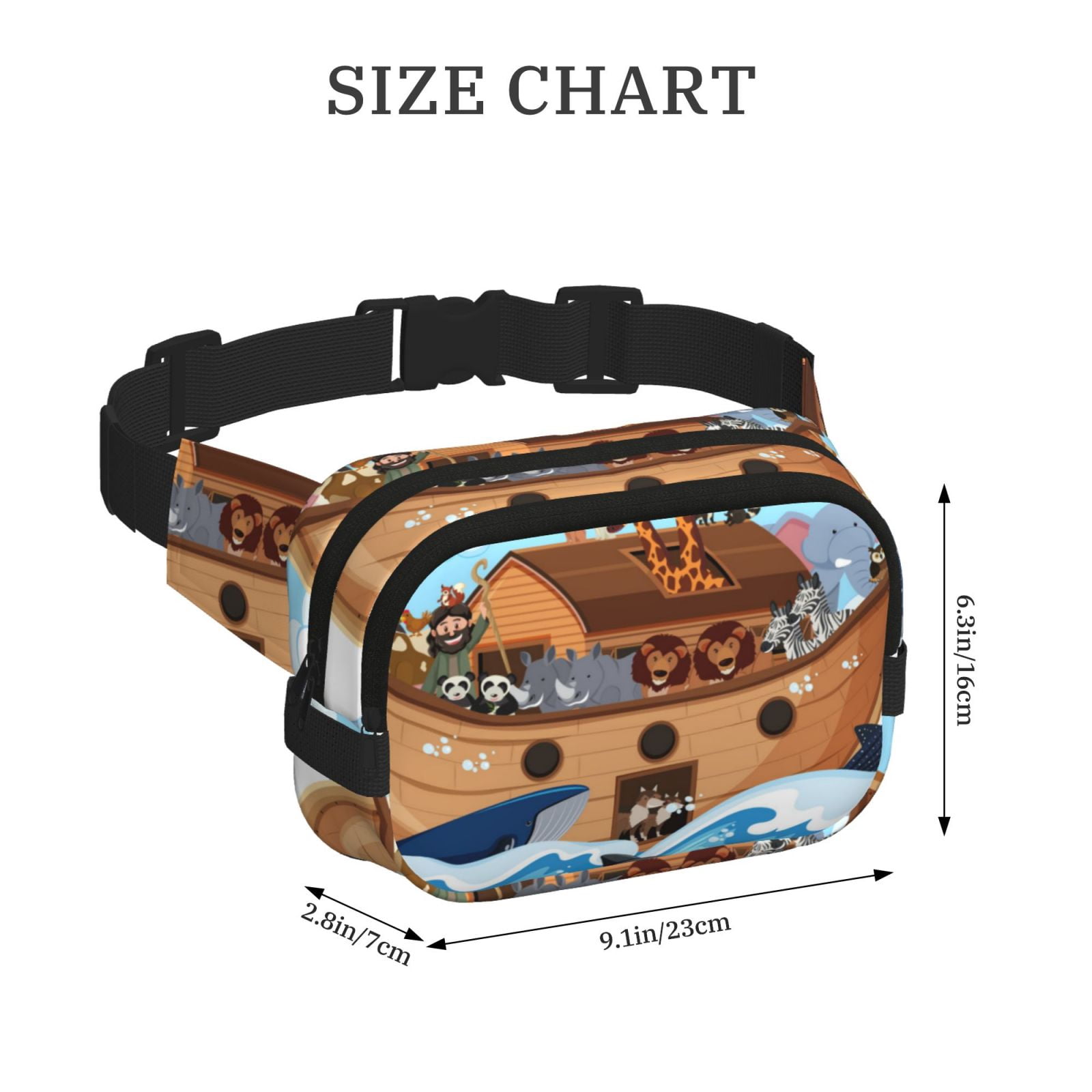 Hirioo Animals on Noah's Ark for Double Layer Waist Bag Adjustable Fanny Pack For Travel Running Hiking