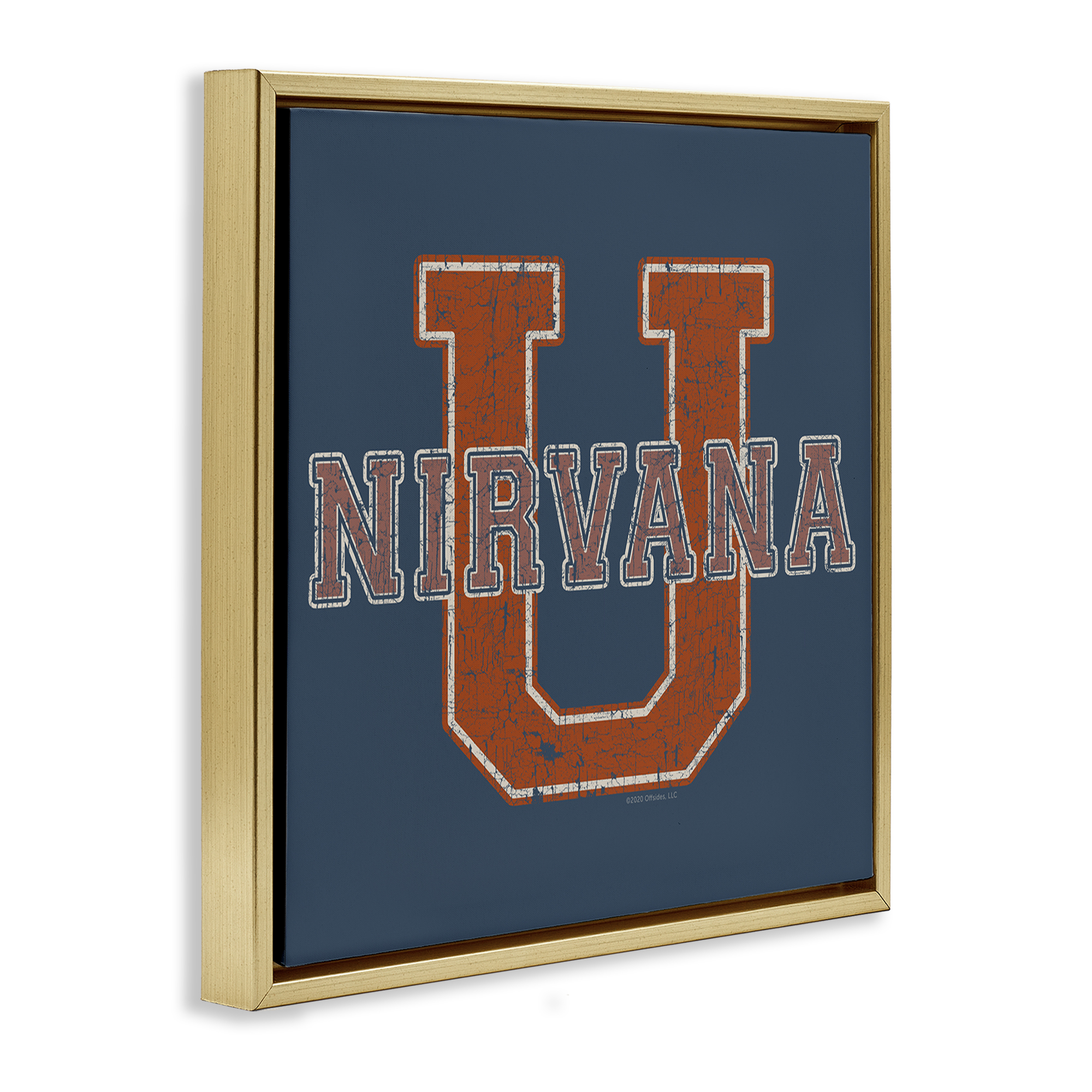 Stupell Industries Nirvana U Varsity Style Text & Numbers Painting Gold Floater Framed Canvas Art Print Wall Art, 18 x 18