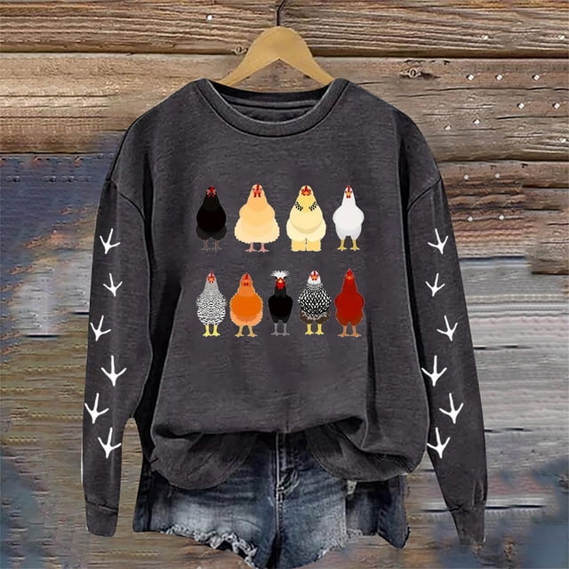 Chandails en Molleton Décontractés à Manches Longues pour Femmes, Col Rond, Imprimé Graphique de Poulet, Chandail, Blouse, Veste Légère, Col Rabattu, Fermeture Éclair Complète, Chandail à Capuchon Athlétique