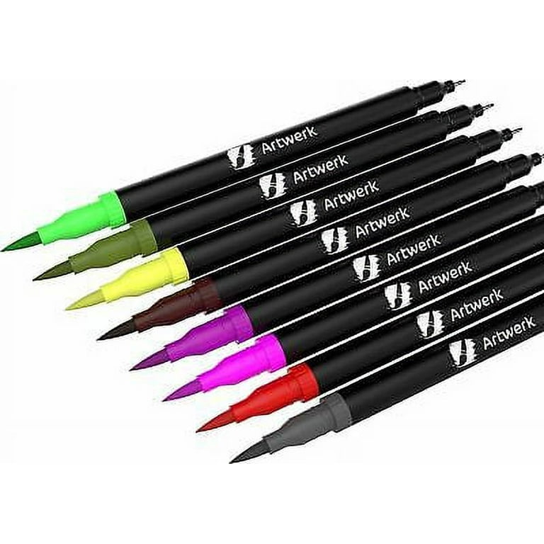 Refurbished Nylea 15 Pack Dual Tip Brush Marker Pens Artwerk [Open Box] Colored Brush Pen [Non-Toxic & Odorless] 0.4 Fineliner Fine Point Markers Set
