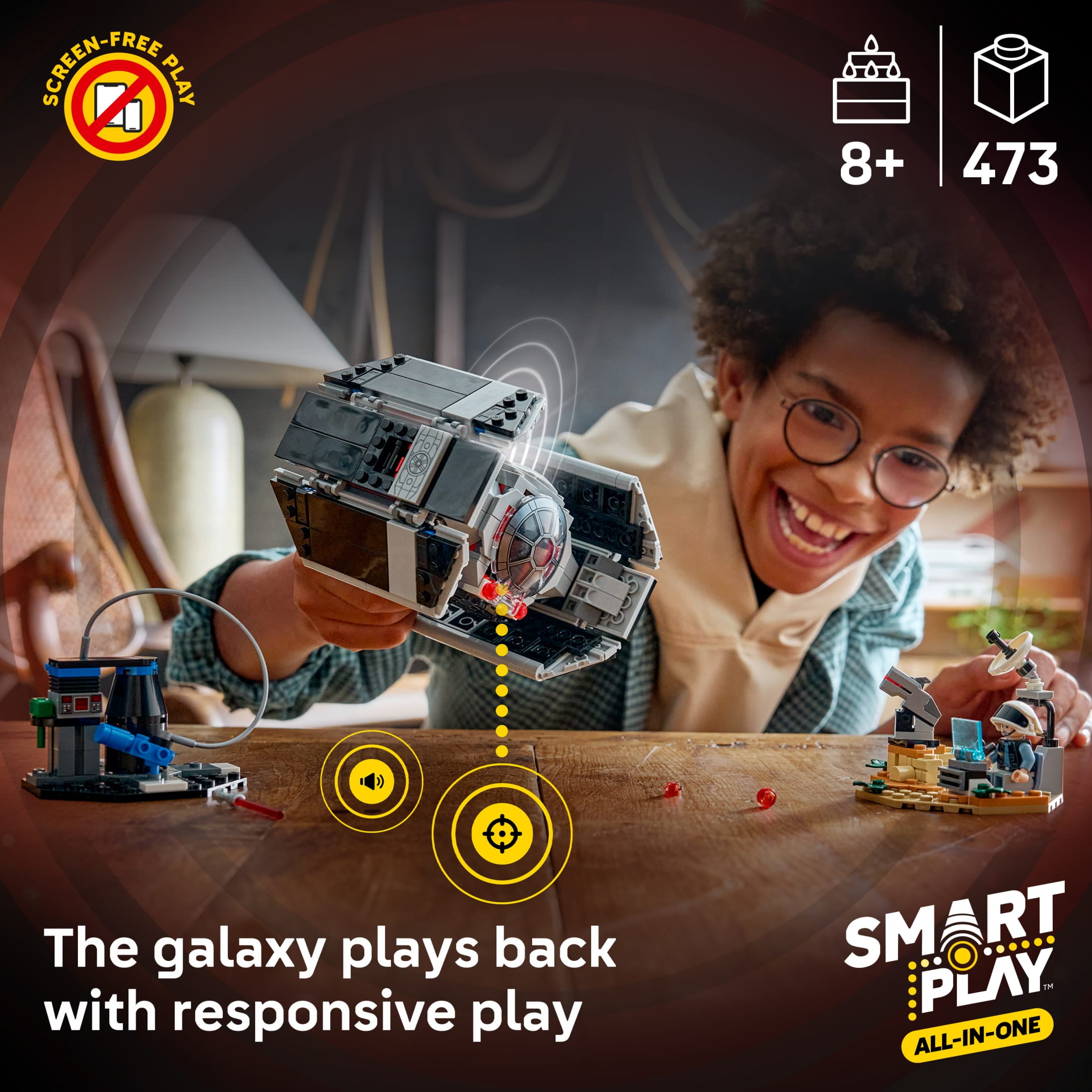 LEGO Star Wars SMART Play: Darth Vader’s TIE Fighter Interactive Building Toy - All-In-One Set - Reacts to How You Move and Play with a SMART Brick - Gift for Boys, Girls and Kids Ages 8+ - 75421