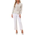 thumbnail image 2 of INSPIRAR CHIC Blusas de Manga Larga para Mujeres Chifón Plisado con Cuello de Lazo Camisa de Oficina XL Beige Claro, 2 of 6