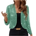 thumbnail image 2 of Women's Sequin Sparkly Cropped Cardigan Dressy Casual Shrugs for Evening Dresses Long Sleeve Open Front Shiny Jacket Light Green M, 2 of 6