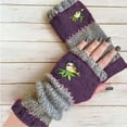 thumbnail image 2 of Women's Knitted Fingerless Gloves with Cute Cat Embroidery - Cat Embroidery Splicing Knitted Gloves, womens winter gloves warm,Thick Warm Winter Gloves,warm womens gloves (#006 Purple), 2 of 5