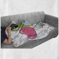 thumbnail image 6 of Cartoon Soft Flannel Fleece Blanket, Cartoon Puppy in a Frog Hat with Balloon on Heart Background Love Animal Print, Cozy Plush for Indoor and Outdoor Use, 50" x 60", Blue Pink Green, by Ambesonne, 6 of 6