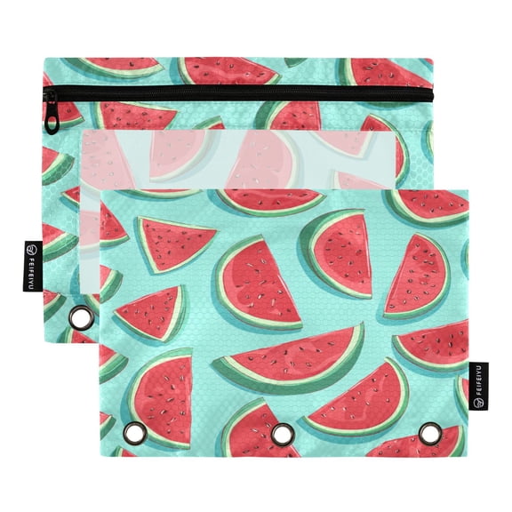2 Pack 3 Ring Binder Pouch with Clear PVC Window Water Resistant Zipper Pencil Pouch Juicy Summer Melon Breeze Binder Pocket for Classroom Office Home Stationery Organization
