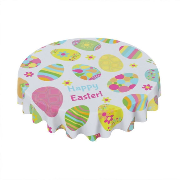 Eveokoki Easter Round Tablecloth 60 inch Diameter Multicolored Easter Eggs Table Cloths Spill Proof Wrinkle Table Cloth for Kitchen Dining Decoration Holiday Parties