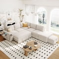 thumbnail image 2 of L-shaped Padded Modular Sofa with Storage Space, USB Ports, and Cup Holders on the Armrests, Suitable for Living Rooms, Offices, and Apartments (Beige), 2 of 12