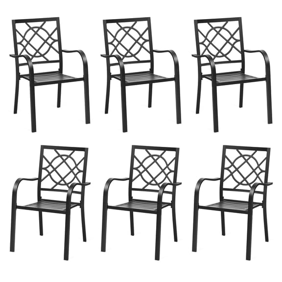 SOLAURA Outdoor Patio Dining Chairs Patio Metal Stackable Chairs Set of 6, Black