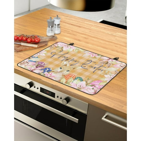 

Spring Easter Stove Top Covers for Electric Stove Heat Insulation Fireproof Glass Cooktop Cover Counter Top Glass Stove Cover 31 x24 Orange Plaid Colorful Eggs Floral Botanical