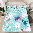 thumbnail image 2 of Homewish Cute Butterfly Child Queen Sheet Sets, Kawaii Cherry Blossoms Flat Sheet, Green Cartoon Style Queen Fitted Sheet, Luxury Bedroom Decor, 4-Piece, 2 of 7