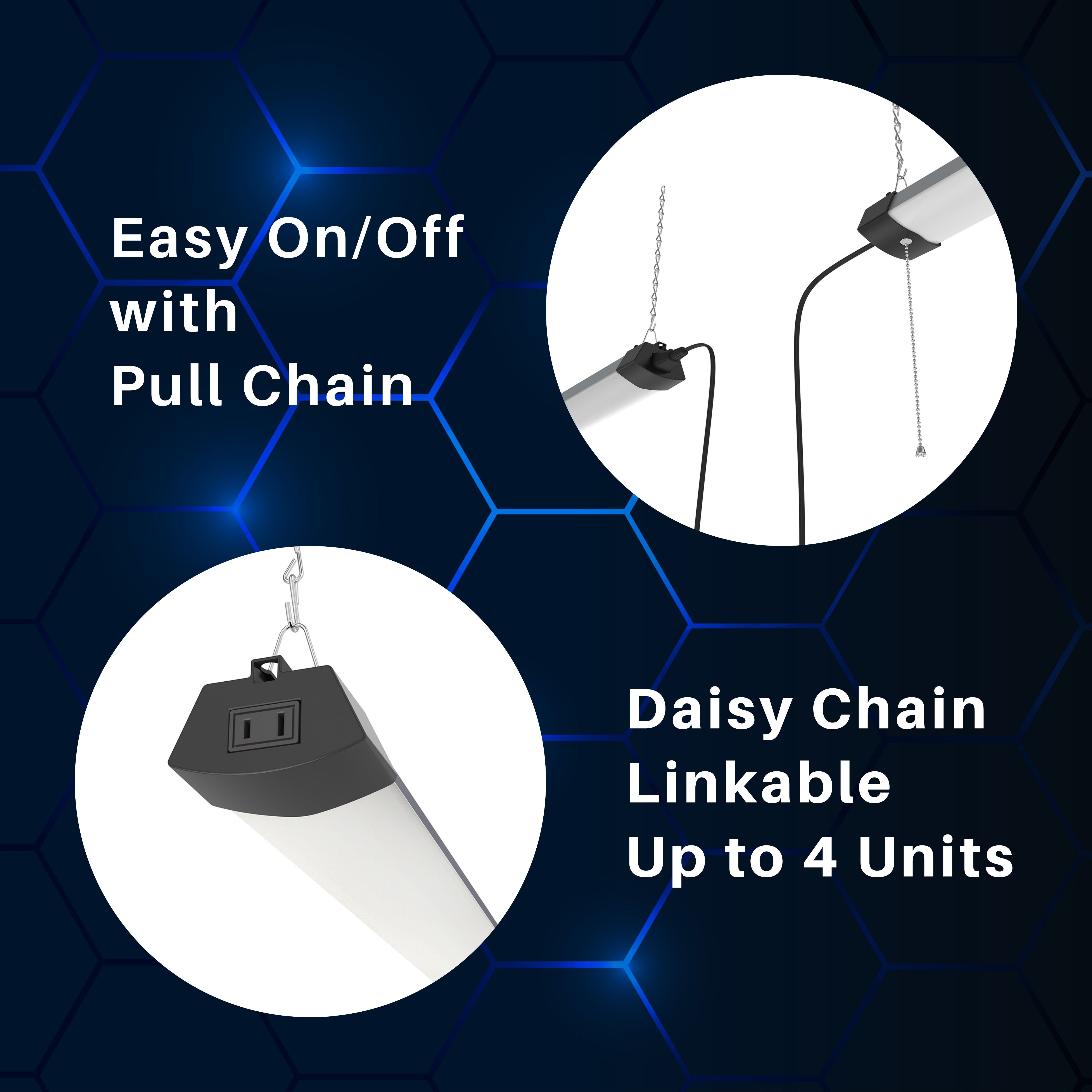 DYMOND 4FT 40W LED Shop Light Fixture Wraparound with Pull Chain Daylight White 5000K for Garage Workshop Basement