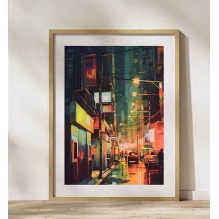 POSTER Neo China Town Cityscape Art Print, Watercolor Painting-8x12-UNFRAMED