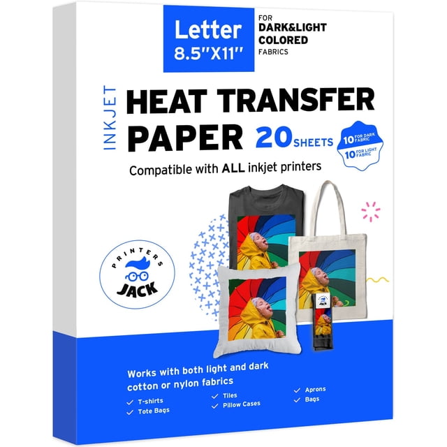 Papel de transferencia térmica Printers Jack, 20 hojas, 21.6 x 29.7 cm