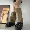 thumbnail image 4 of Fuzzy Faux Furs Leg Warmers Furs Long Boots Cuffs Cover Has Elastic Pair Carnivals Boot Cover JK Uniform, 4 of 9