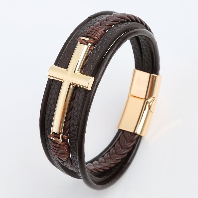 Pulsera retro para hombre, de cuero, multicapa, tejida a mano, de aleación, con hebilla magnética, pulsera, joyería