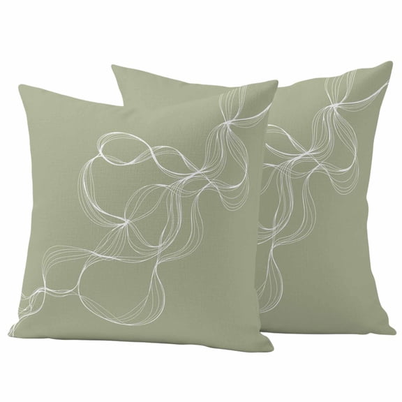 Sage Green Outdoor Waterproof Pillow Covers, Minimalist Abstract Modern White Art Decorative Square Throw Pillowcase Sofa Cushion Sham for Patio/Couch/Chair, 16"x16" 2 Pack
