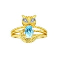 thumbnail image 1 of RYLOS Bagues pour Femmes Bague Chat en Or Jaune 14K Pierre Précieuse Ovale 7X5MM et Diamants Étincelants Topaze Bleue de Décembre Bijoux Taille 13, 1 of 7