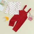 thumbnail image 2 of Bagilaanoe 2Pcs Toddler Baby Girls Valentine's Day Outfits Overalls Set Long Sleeve T-Shirt Tops + Suspender Pants 6M 12M 18M 24M 3T 4T Kids Formal Clothes, 2 of 7
