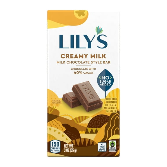 Lily's Creamy Milk Chocolate Style No Sugar Added Sweets, Bar 3 oz