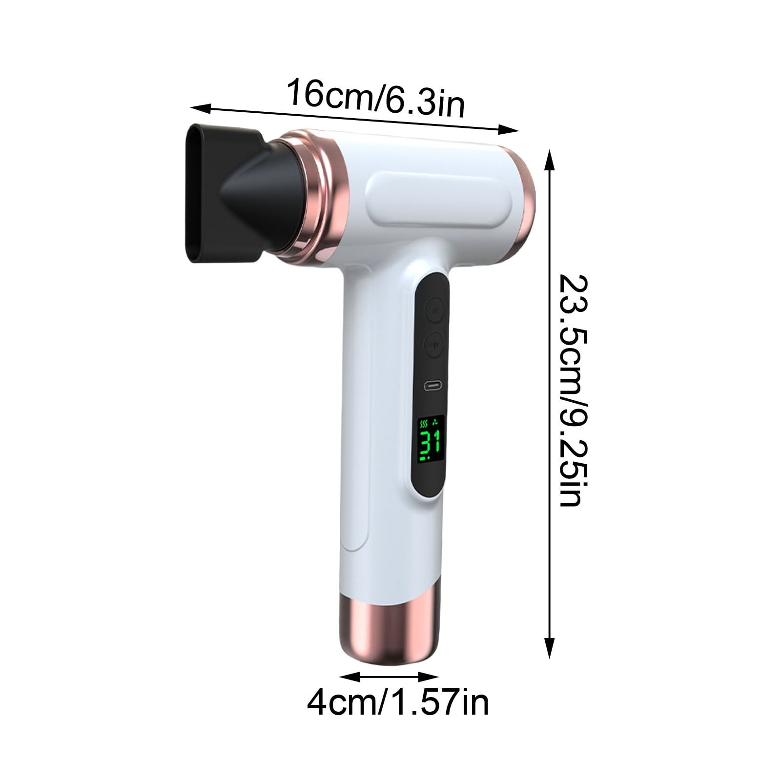 Wireless hair dryer, can be charged via USB, battery-powered cold/heat wind hair dryer, suitable for outdoor travel and camping (white)