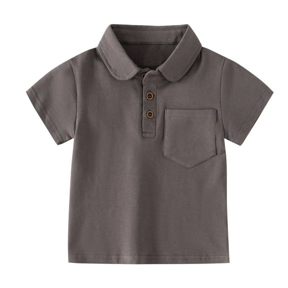 LLYWEY Toddler Boys Button up Shirts, Boys’ Short Sleeve School Uniform Buttons Dress Shirts Kids Collared Tshirts with Pockets Casual Blouse Tops Size 3-8 Years, Style BY-12, Coffee, 5T