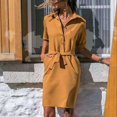thumbnail image 4 of Jienlioq Robes Femmes Liquidation Robe Col Rabattu Couleur Unie Poche Ample Décontractée Mode Automne Trois Quarts Sélection Flash, 4 of 9