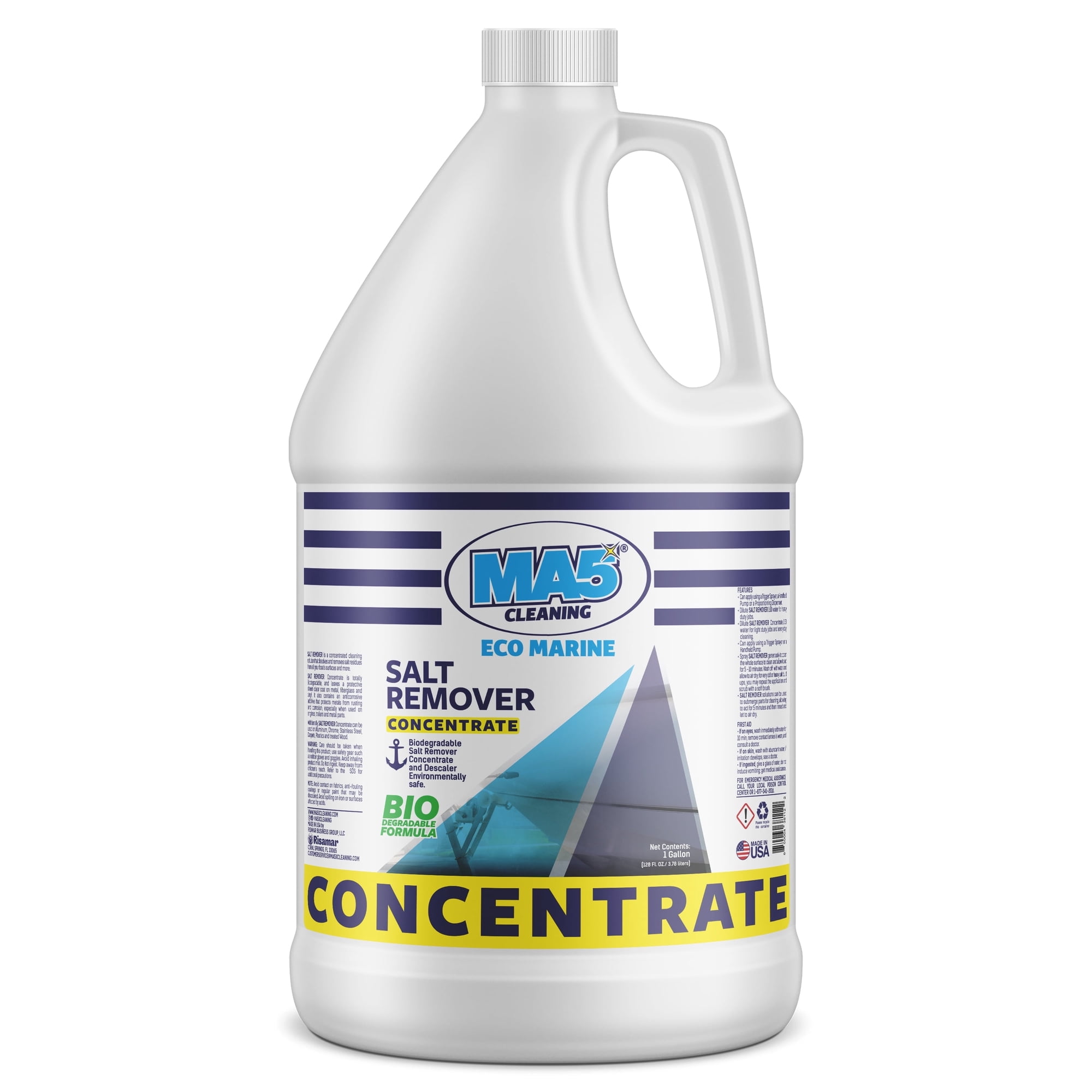 MA5x EcoMarine Salt Remover Concentrate - Biodegradable Descaler & Corrosion Protector - Marine Engine Flush - Powerful Salt Remover for Boats from all surfaces - Gallon - Pack of 1