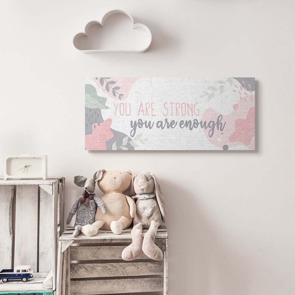 Stupell Industries You Are Strong You Are Enough Positive Pink Floral Quote Canvas Wall Art Design by Kim Allen, 13" x 30"