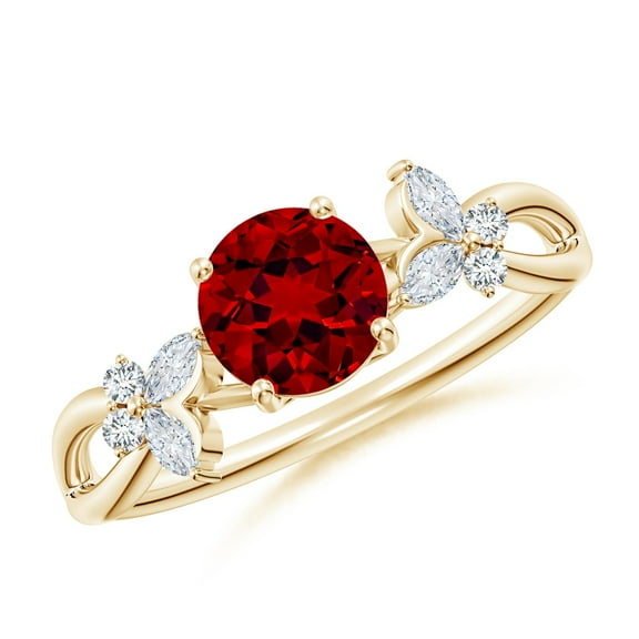 ANGARA Lab Grown 1 Ct Round Ruby Butterfly Engagement Ring for Women in 14K Yellow Gold (Size-6mm) | July Birthstone, Birthday, Anniversary, Jewelry Gift for Women | Lab-Grown Ruby Ring