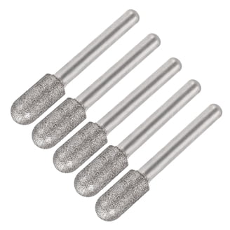 Uxcell 5-Pack Diamond Burr Bits – 120 Grit, 1/4” Shank, 8mm Cylindrical Head – Rotary Tool Grinding Bits For Glass, Ceramic, Stone, Jade & Carbide